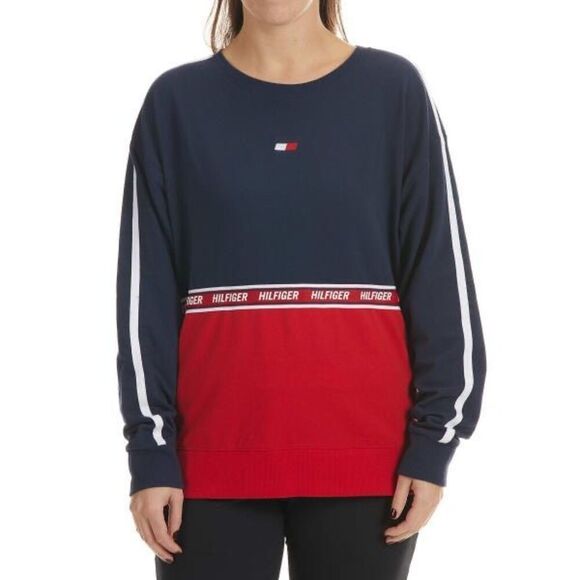 Tommy Hilfiger Sport Red White Blue Velvet Crewneck Sweater XS - Picture 6 of 6